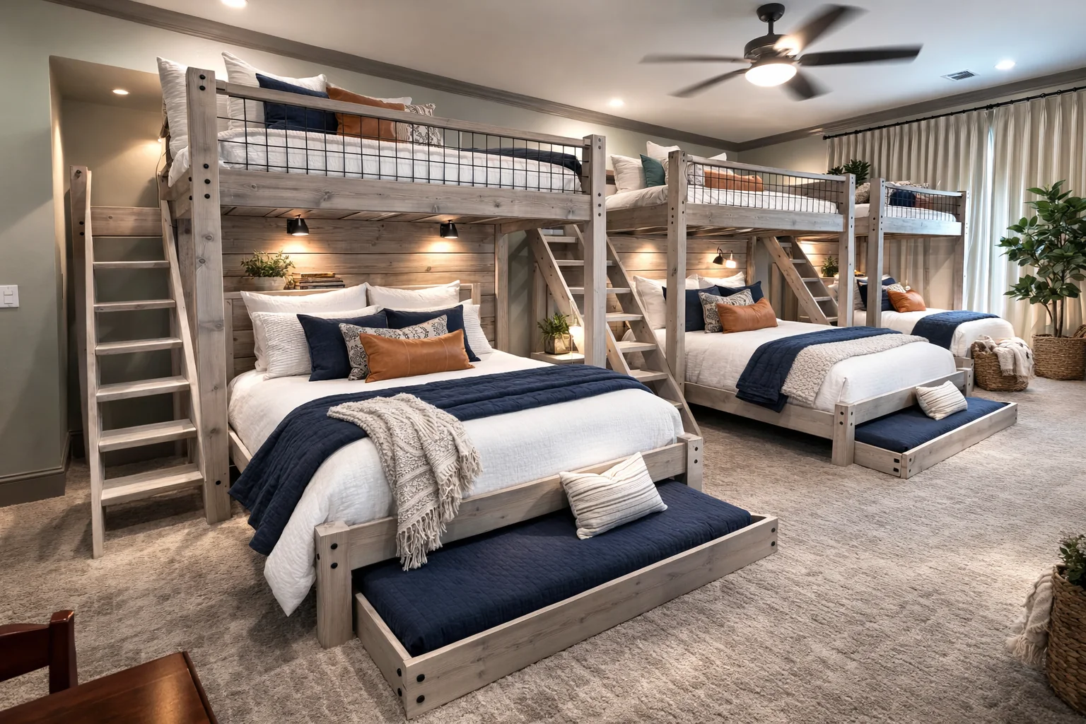 Light wood high-capacity quad bunk room