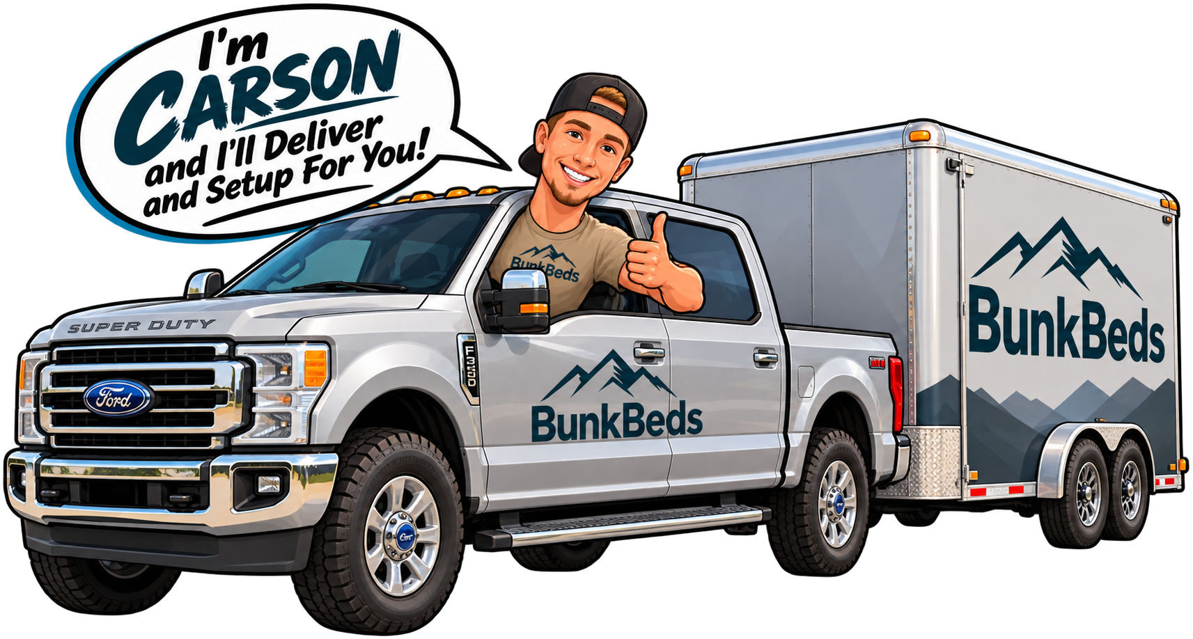Carson with the BunkBeds delivery truck and trailer